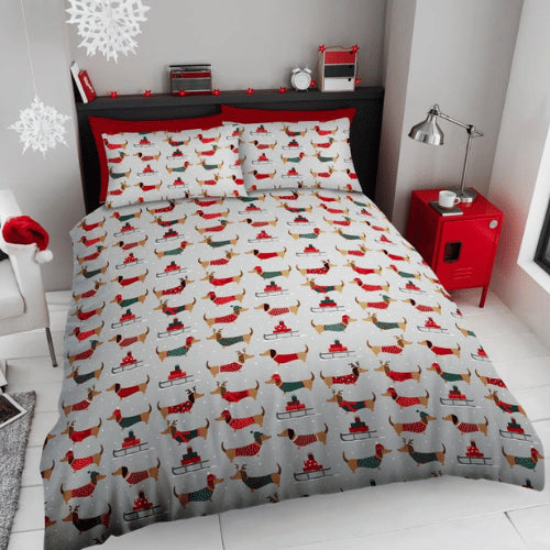 Christmas Snowy Sausage Dog Duvet Cover Set